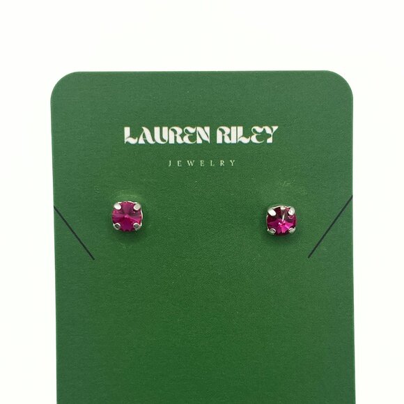 Handcrafted Swarovski Fuchsia Crystal Studs - Shiny Silver Plated & Nickel-Free - Picture 1 of 4